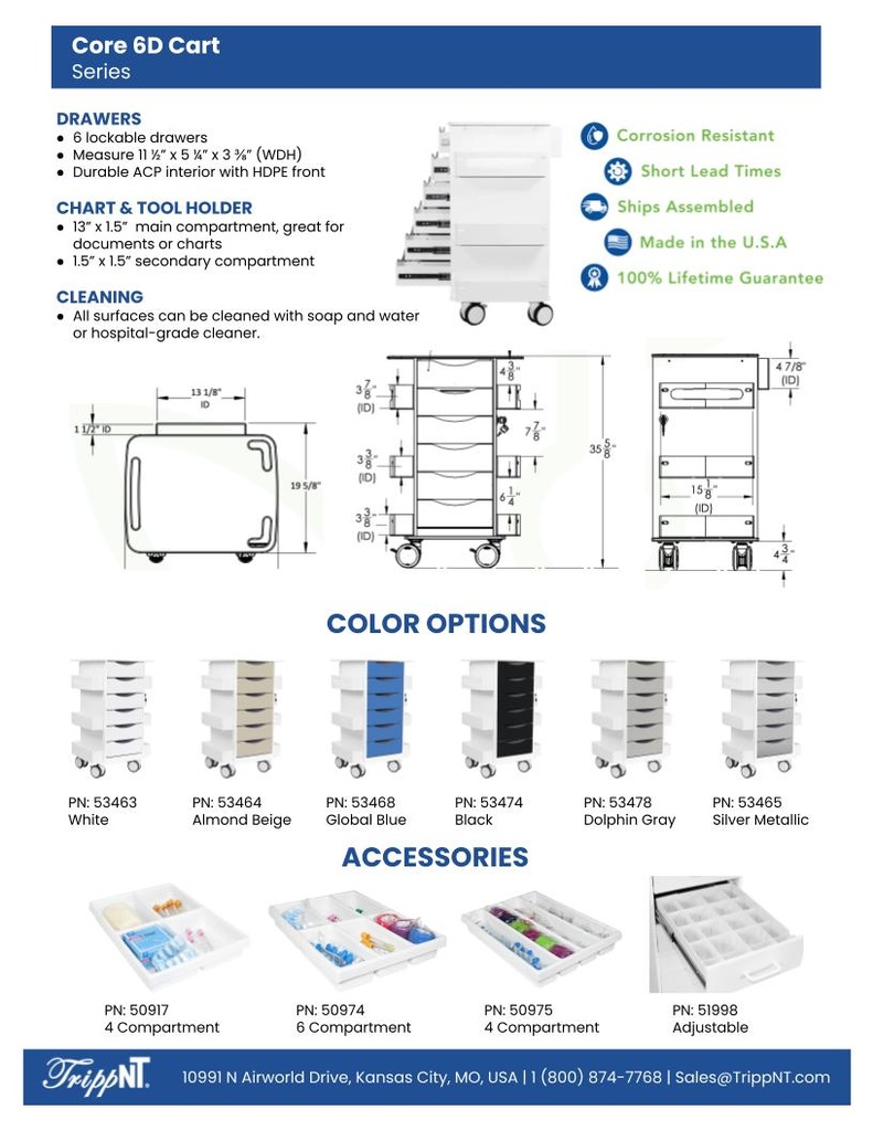 Core 6D Cart with Almond Beige Drawers | TrippNT